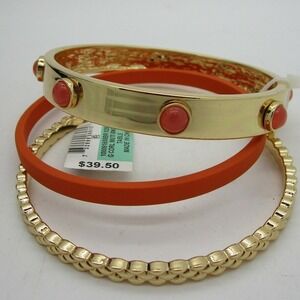 INC Gold-Tone Bangle Bracelets Coral Orange 3 Pc. Set New with Tag Retail $39.50
